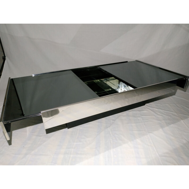Vintage coffee table in glass metal and steel 1970