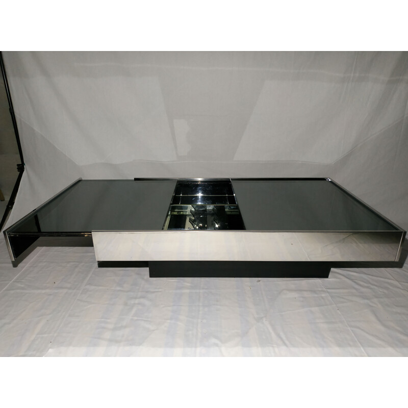 Vintage coffee table in glass metal and steel 1970