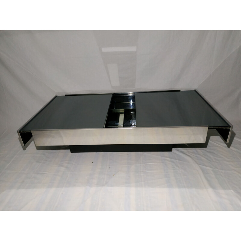 Vintage coffee table in glass metal and steel 1970