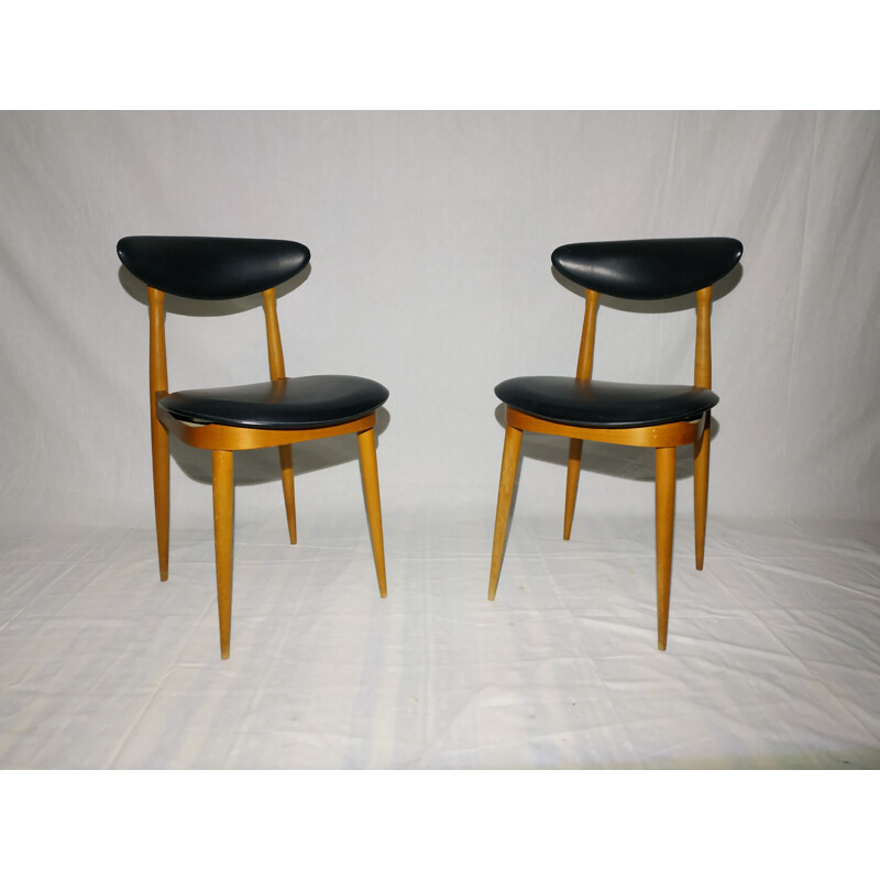 Pair of vintage Baumann chairs model Unicorn in wood 1960