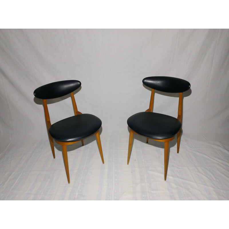 Pair of vintage Baumann chairs model Unicorn in wood 1960