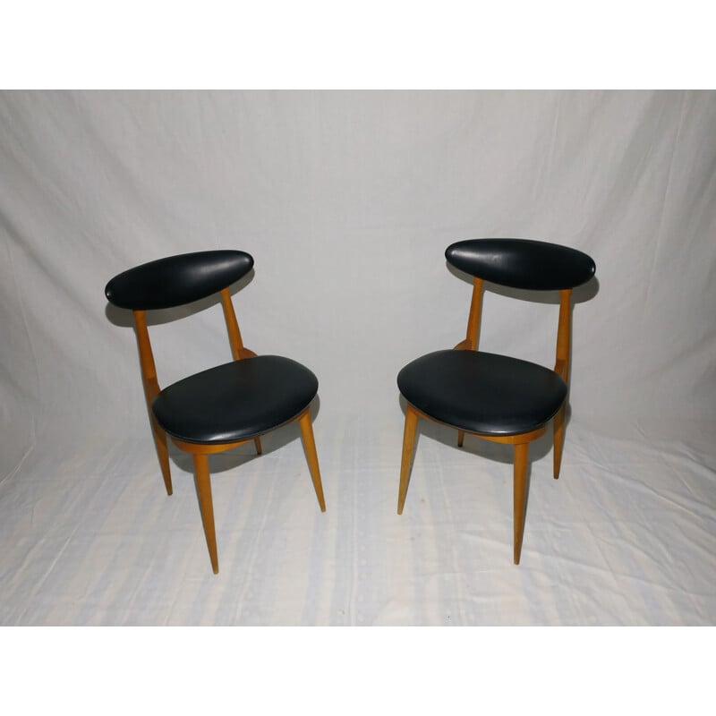 Paire de chaises vintage de Baumann modèle Licorne en bois 1960