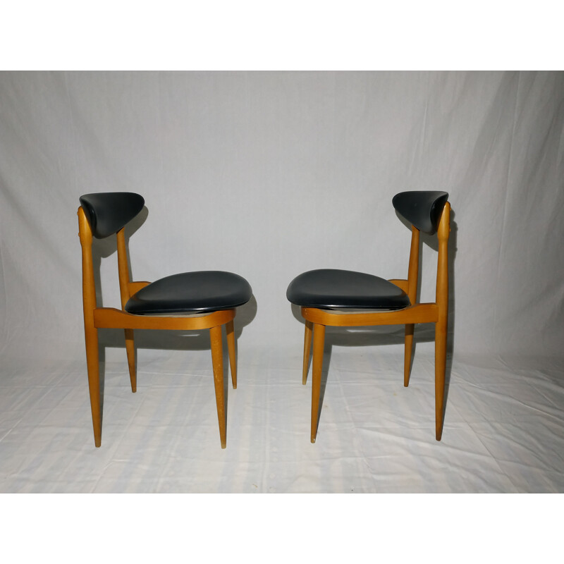 Pair of vintage Baumann chairs model Unicorn in wood 1960