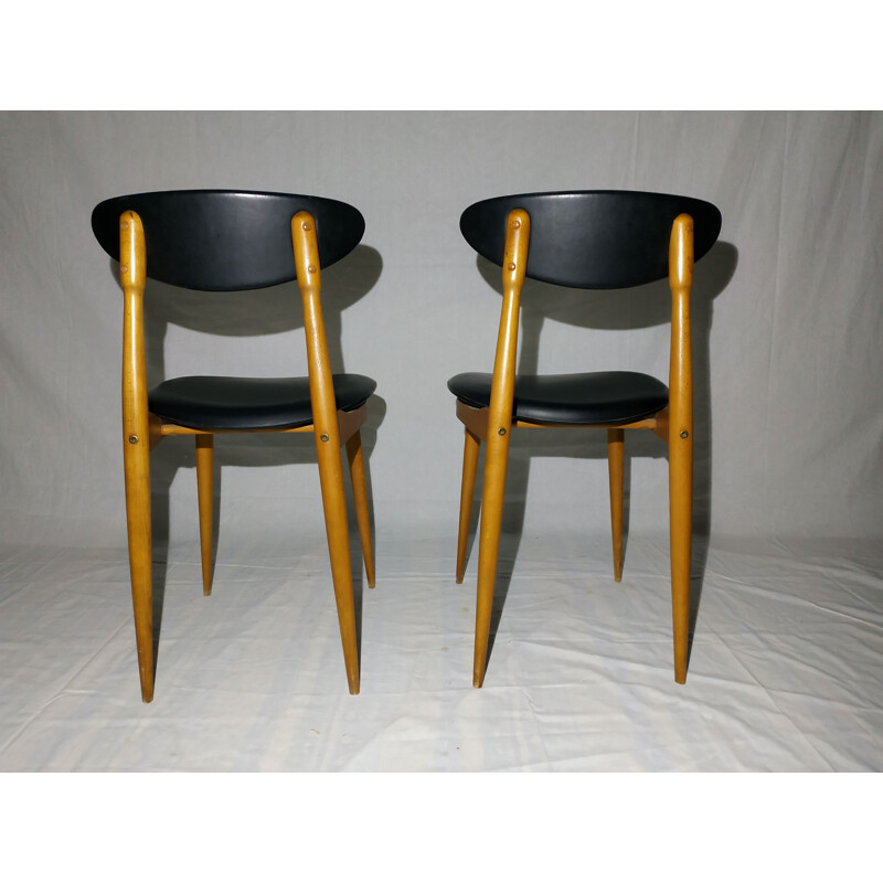 Pair of vintage Baumann chairs model Unicorn in wood 1960