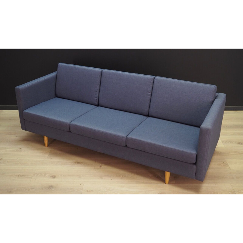 Vintage danish sofa in blue fabric and wood 1970