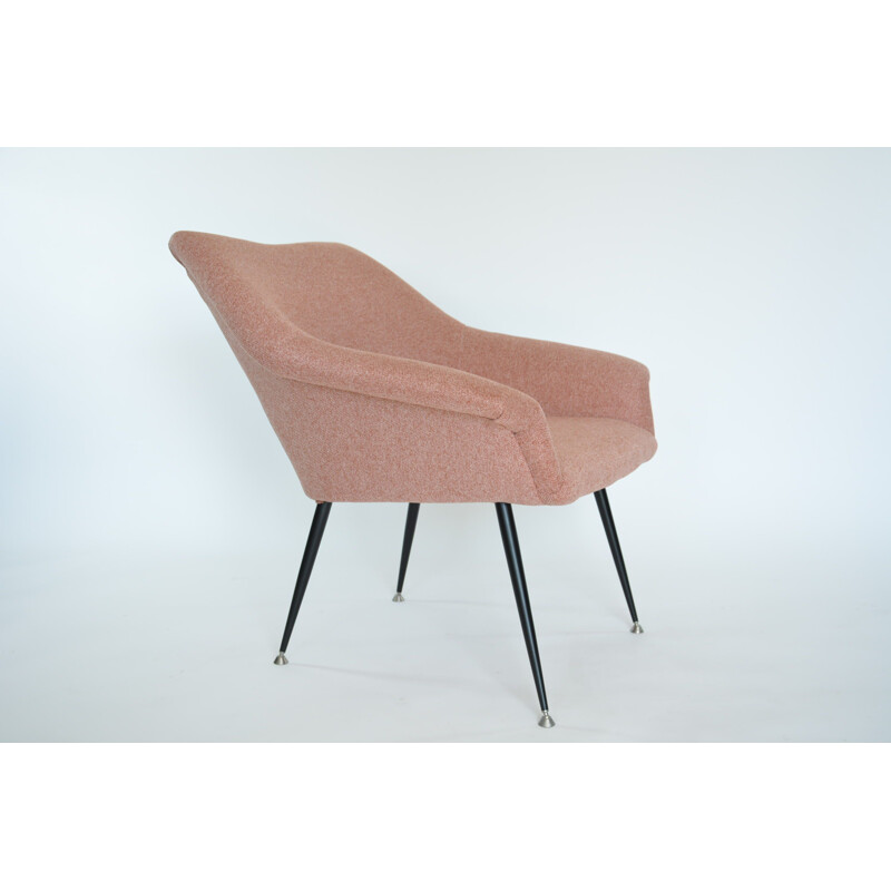 Vintage armchair in pink fabric and metal 1970