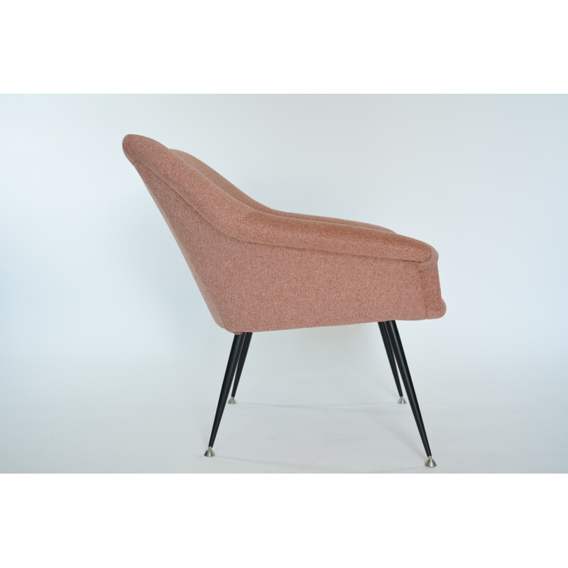 Vintage armchair in pink fabric and metal 1970