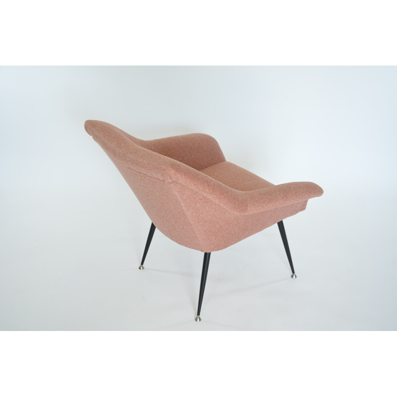 Vintage armchair in pink fabric and metal 1970