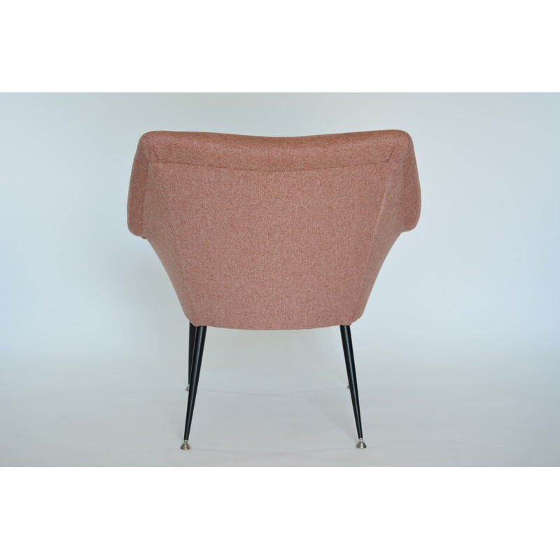 Vintage armchair in pink fabric and metal 1970