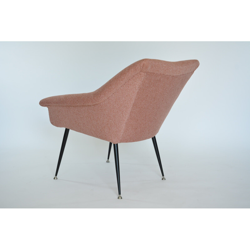 Vintage armchair in pink fabric and metal 1970
