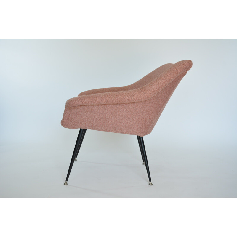 Vintage armchair in pink fabric and metal 1970