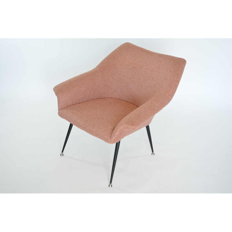 Vintage armchair in pink fabric and metal 1970