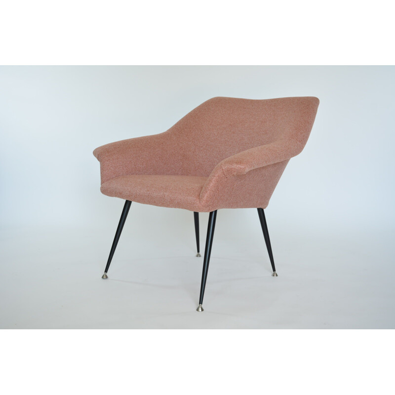 Fauteuil vintage en tissu rose et métal 1970