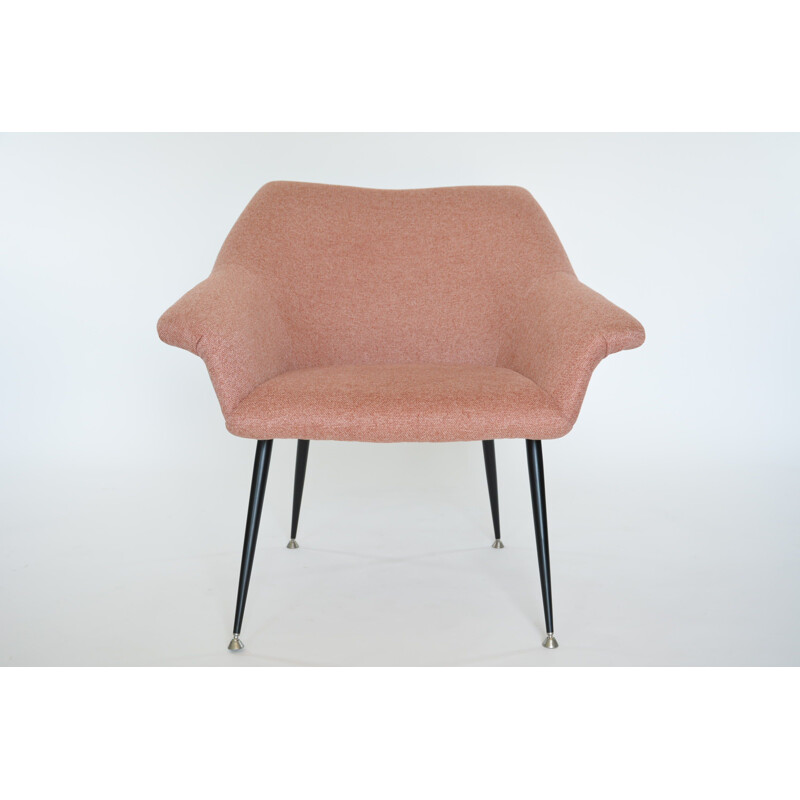 Vintage armchair in pink fabric and metal 1970