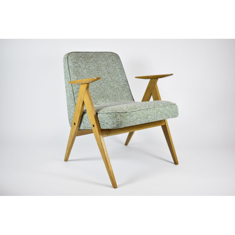 Vintage armchair in green fabric and wood 1970