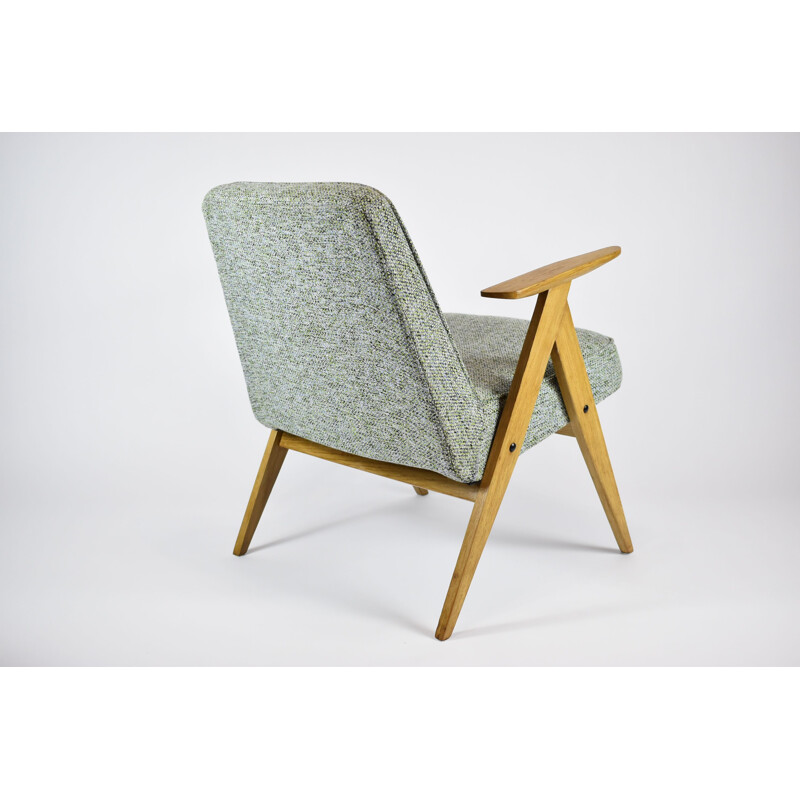 Vintage armchair in green fabric and wood 1970