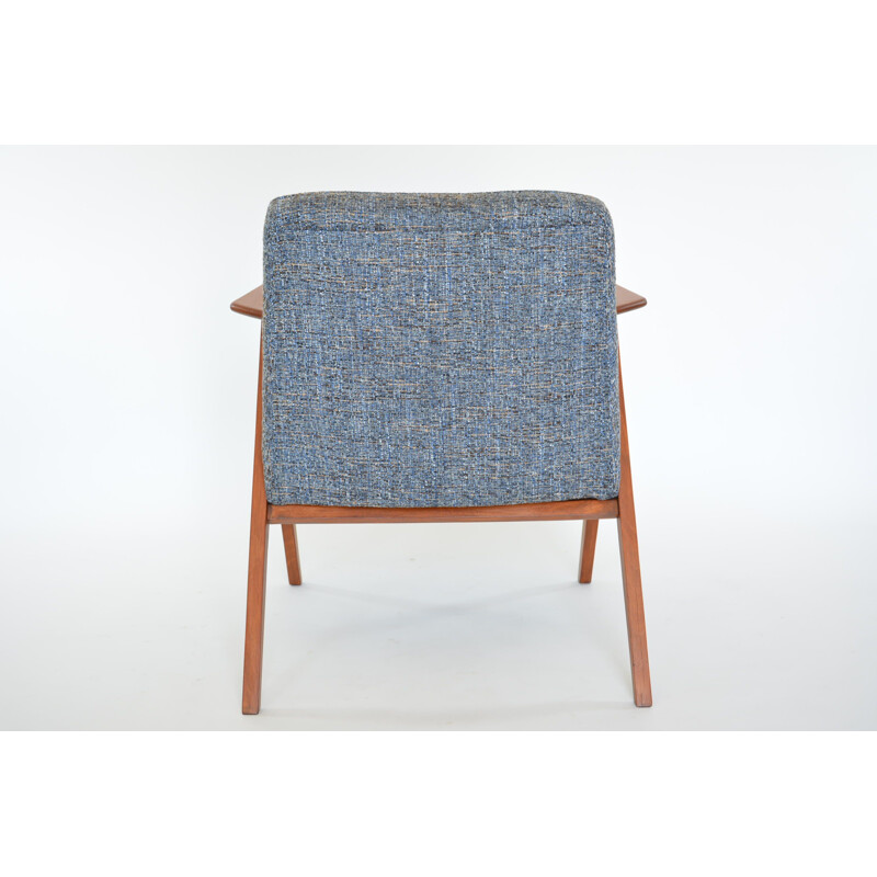 Vintage armchair in blue fabric and wood 1970