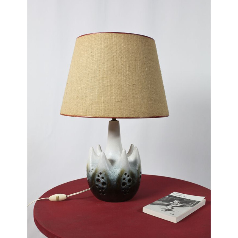 Vintage lamp in ceramic and jute France 1950s