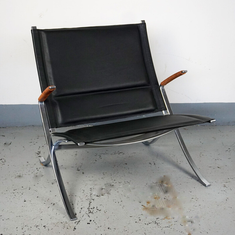 Paire de fauteuils lounge vintage en cuir noir FK82 par Fabricius & Kastholm Danemark années 1990s