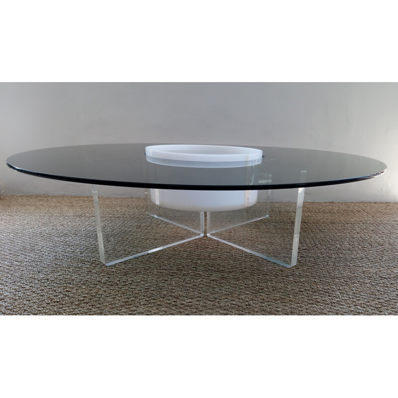 Vintage coffee table in glass and perspex with central niche 1970s