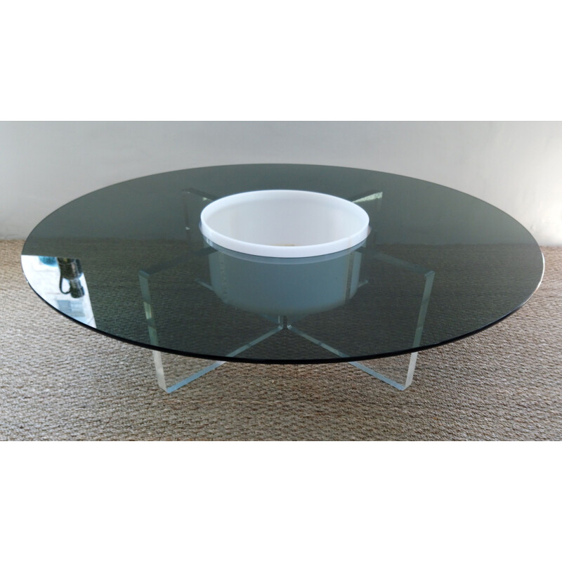 Vintage coffee table in glass and perspex with central niche 1970s