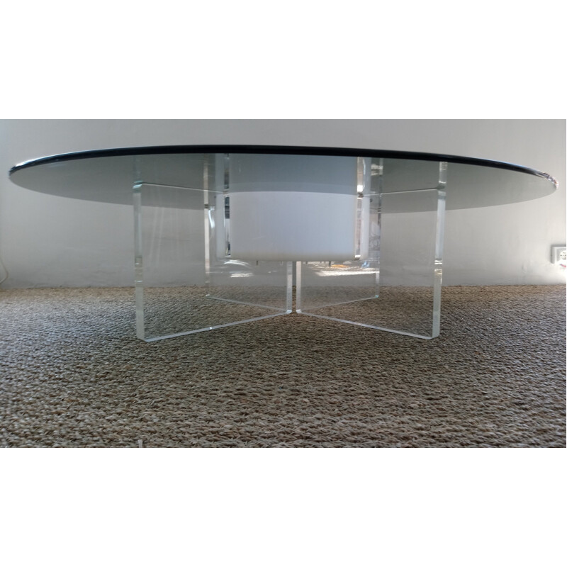 Vintage coffee table in glass and perspex with central niche 1970s