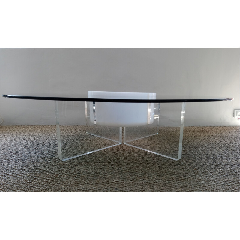 Vintage coffee table in glass and perspex with central niche 1970s