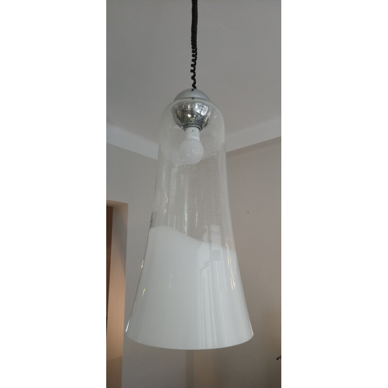 Vintage hanging lamp bell in Murano glass by Mazzega Italy 1970s