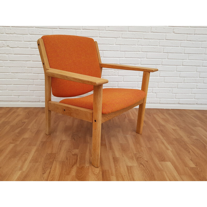 Vintage armchair in oak and Kvadrat fabric by FDB Mobler Denmark 1970s