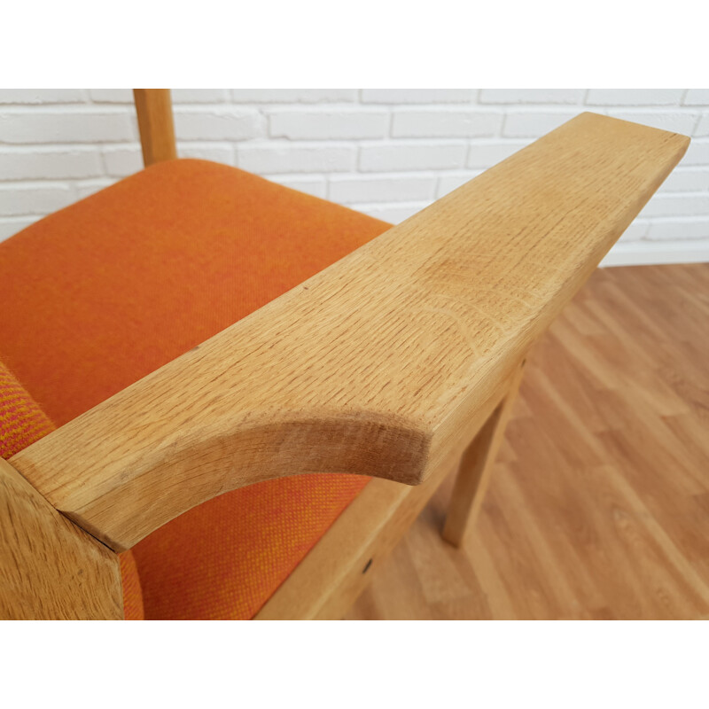 Fauteuil vintage en chêne et tissu Kvadrat par FDB Mobler Danemark années 1970