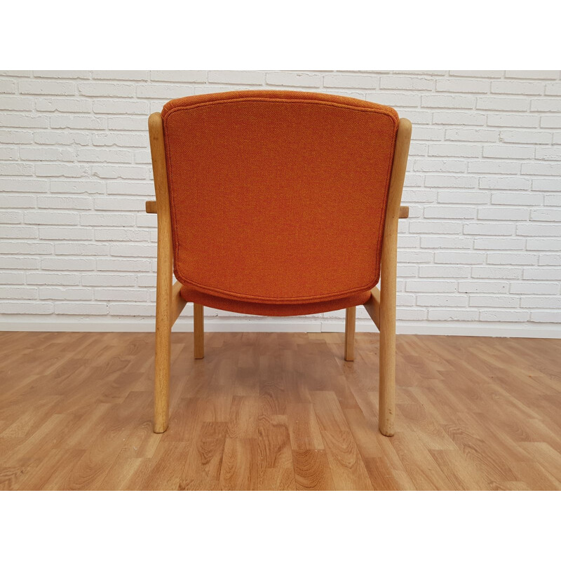 Vintage armchair in oak and Kvadrat fabric by FDB Mobler Denmark 1970s