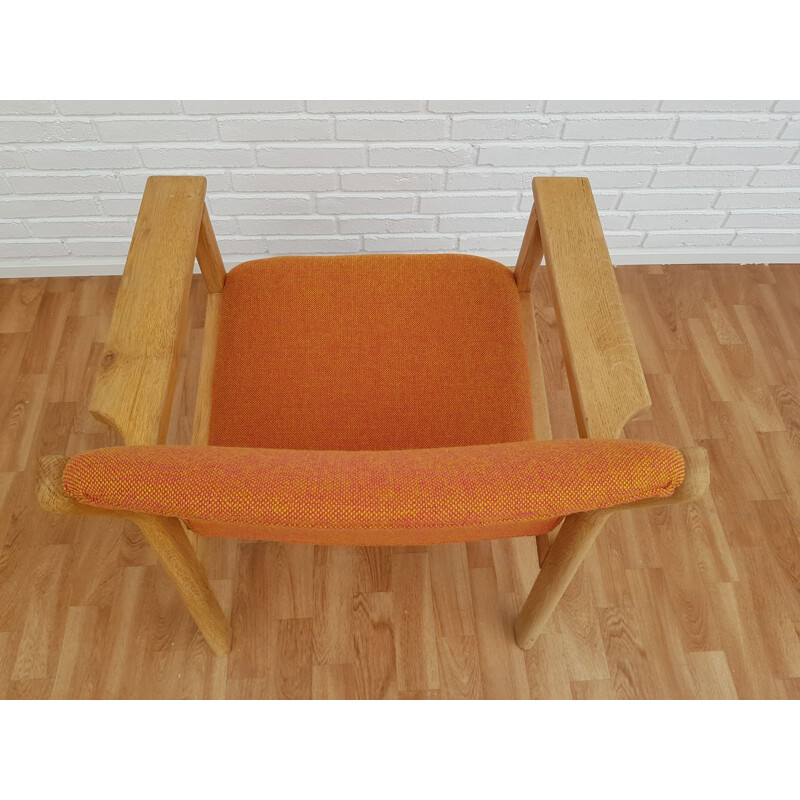 Vintage armchair in oak and Kvadrat fabric by FDB Mobler Denmark 1970s