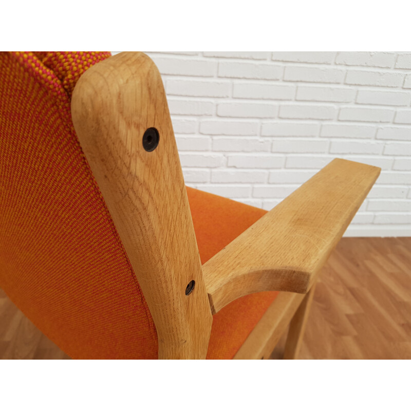 Vintage armchair in oak and Kvadrat fabric by FDB Mobler Denmark 1970s