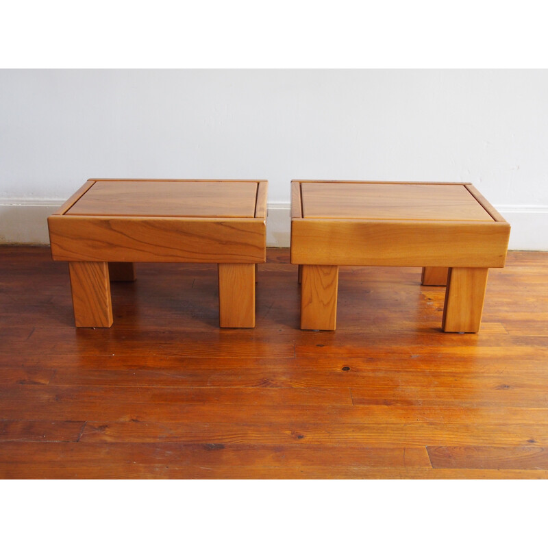 Pair of vintage side tables in solid Elm 1980