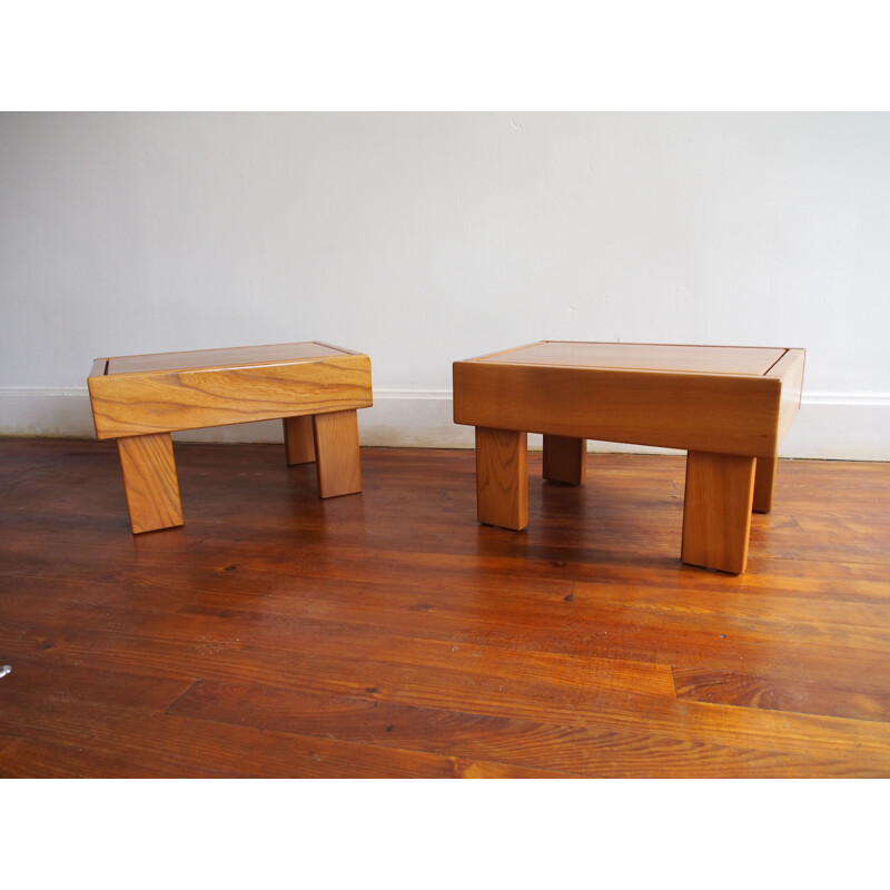 Pair of vintage side tables in solid Elm 1980