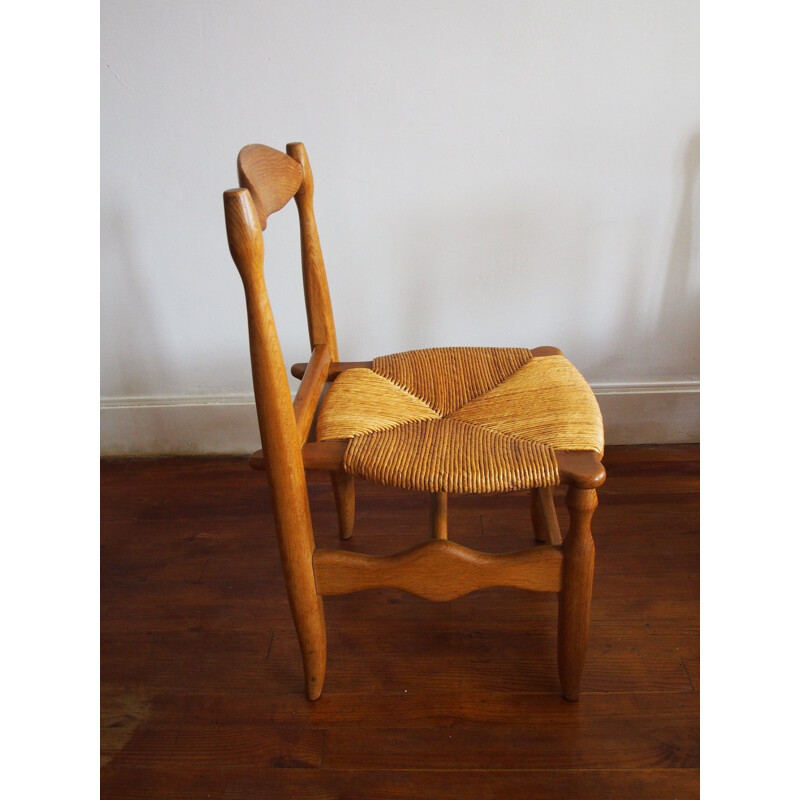 Serie of 6 vintage chairs in solid oak by Guillerme and Chambron 1960