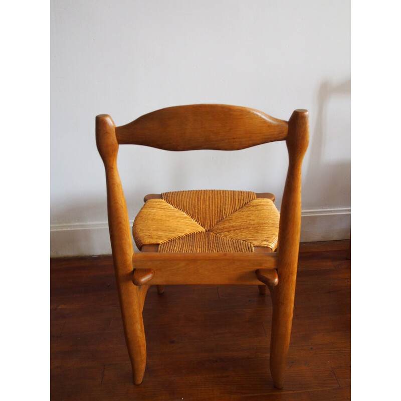 Serie of 6 vintage chairs in solid oak by Guillerme and Chambron 1960