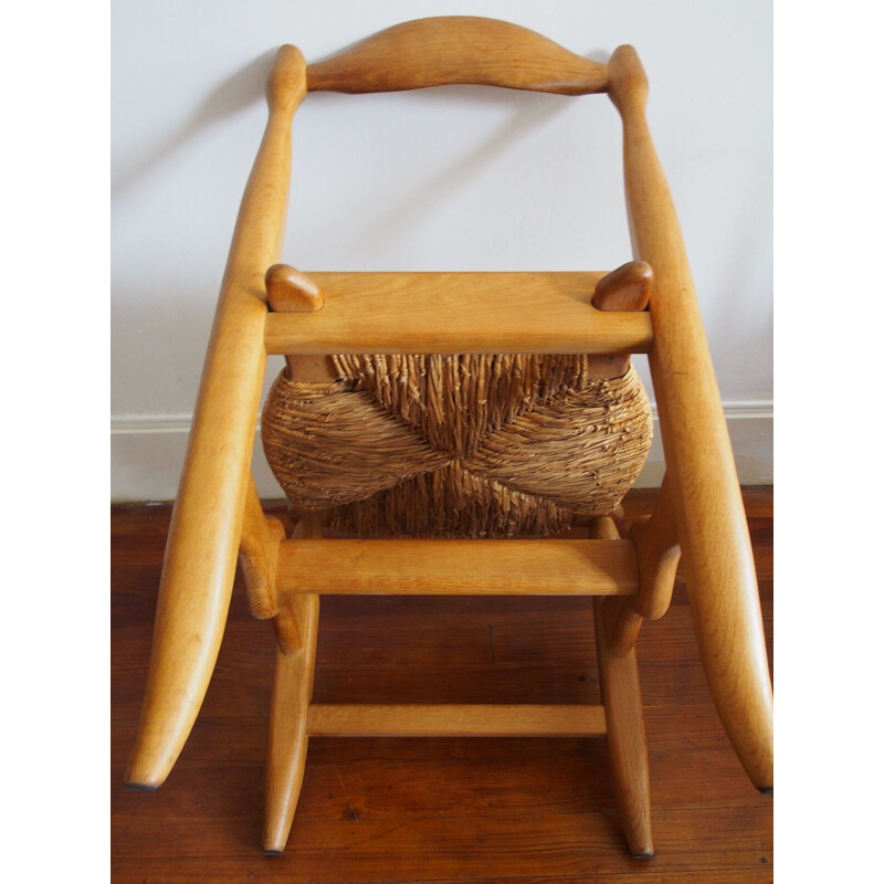 Serie of 6 vintage chairs in solid oak by Guillerme and Chambron 1960