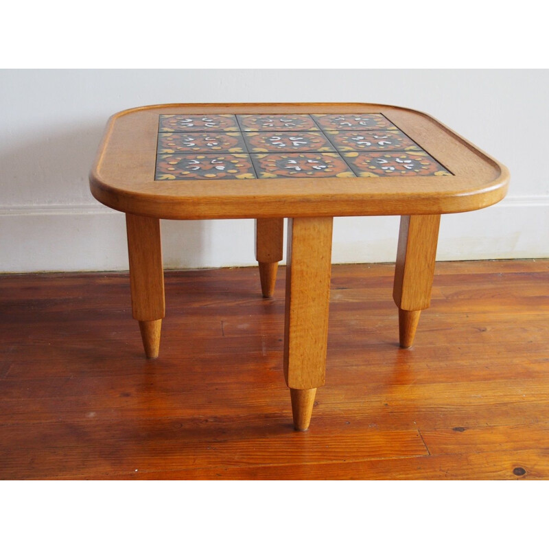 Vintage oak side table by Guillerme and Chambron 1970