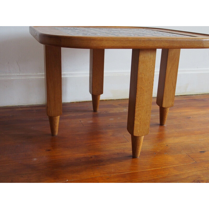 Vintage oak side table by Guillerme and Chambron 1970