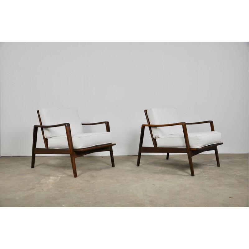 Pair of white vintage teak armchairs 1960