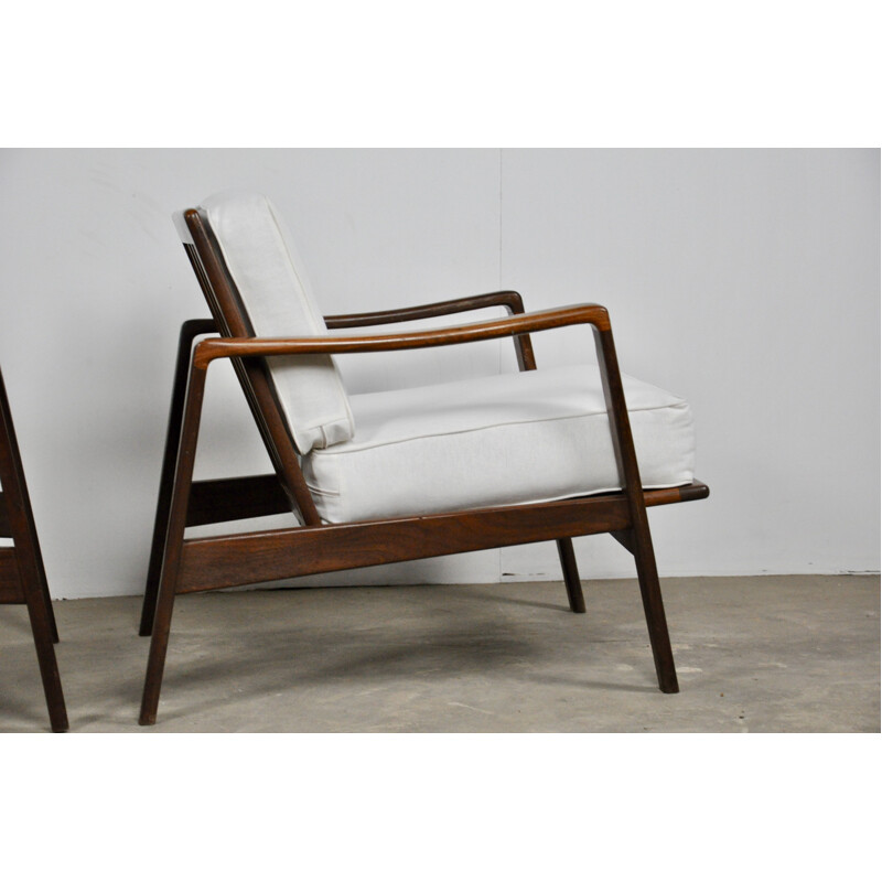 Pair of white vintage teak armchairs 1960