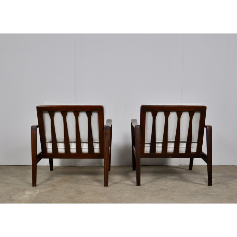 Pair of white vintage teak armchairs 1960