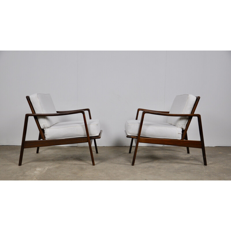 Pair of white vintage teak armchairs 1960