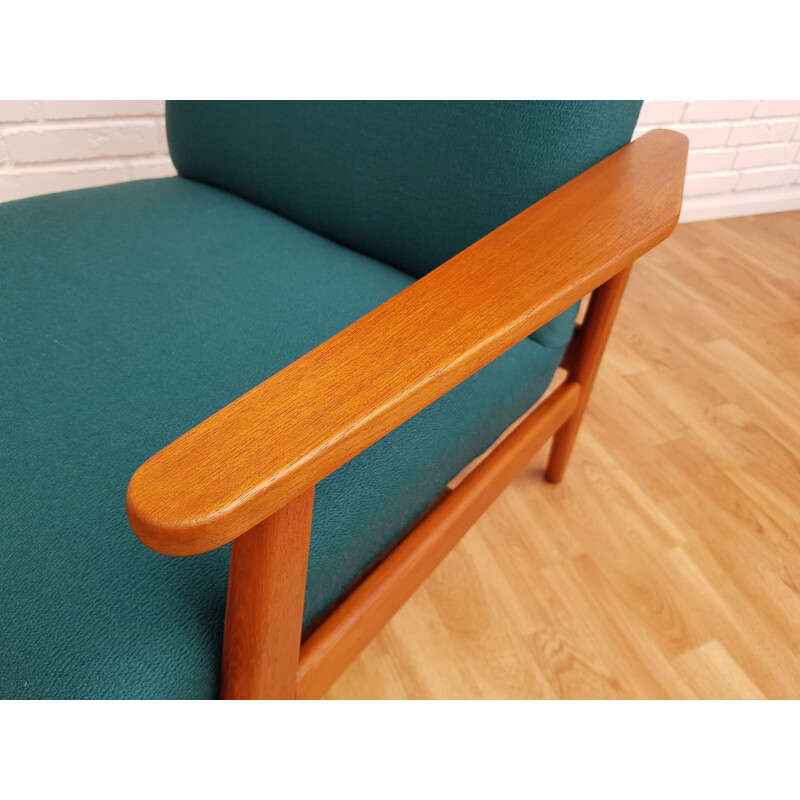 Vintage teak greenblue armchair with swing function 1960s