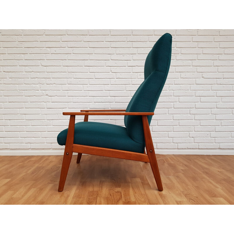 Vintage teak greenblue armchair with swing function 1960s