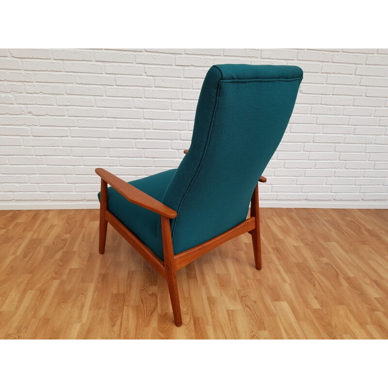 Vintage teak greenblue armchair with swing function 1960s