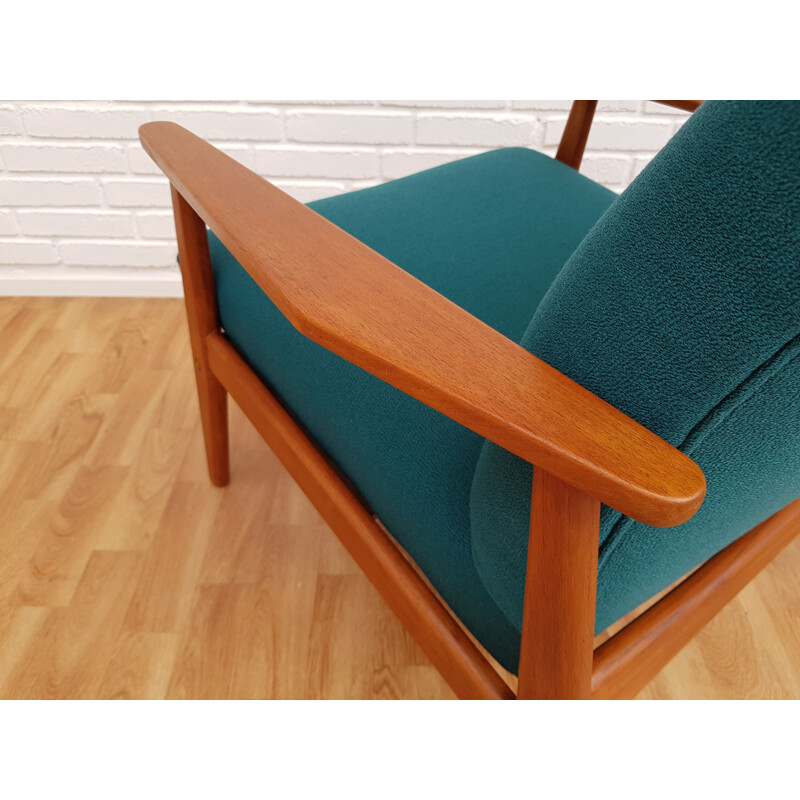 Vintage teak greenblue armchair with swing function 1960s