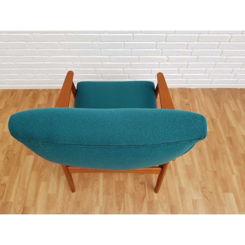 Vintage teak greenblue armchair with swing function 1960s