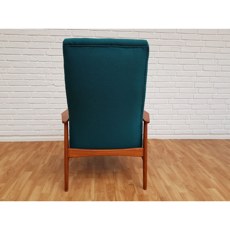 Vintage teak greenblue armchair with swing function 1960s